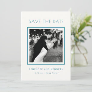 Moderne minimalistische Türkisblaue Rand-Foto-Hoch Save The Date