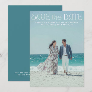 Moderne minimalistische türkisene Typografie-Foto- Save The Date