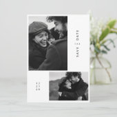 Moderne Minimalistische Typografie 2 Foto Wedding Save The Date (Stehend Vorderseite)