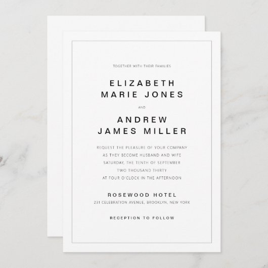 Moderne Minimalistische Typografie Einfache Grenzh Einladung (Vorne/Hinten)