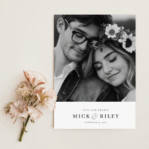 Moderne Minimalistische Typografie-Foto-Hochzeit Dankeskarte
