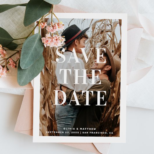 Moderne, minimalistische Typografie-Foto-Hochzeit Save The Date