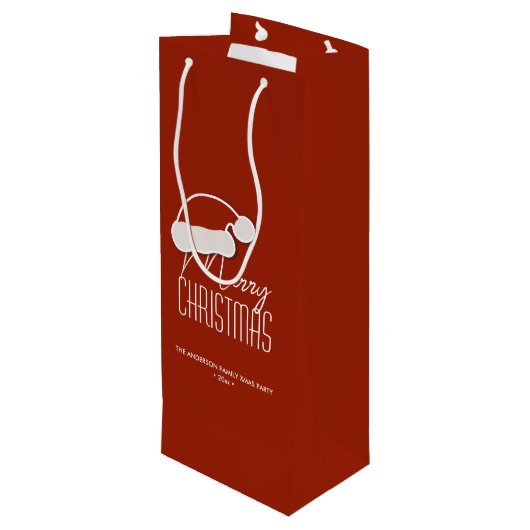 Moderne Minimalistische Typografie frohe Weihnacht Geschenktüte Für Weinflaschen (Rückseite Schrägansicht)
