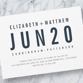 Moderne + Minimalistische Typografie-Hochzeit Save The Date