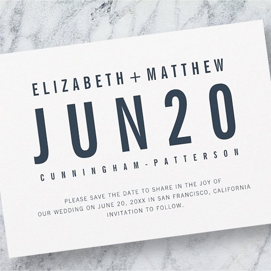 Moderne + Minimalistische Typografie-Hochzeit Save The Date