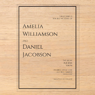 Moderne minimalistische Typografie Hochzeitseinlad Acryleinladungen