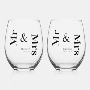 Moderne minimalistische Typografie Mr und Mrs Hoch Weinglas Ohne Stiel