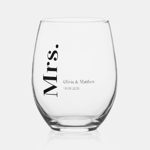 Moderne minimalistische Typografie Mrs Hochzeit Weinglas Ohne Stiel