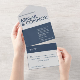 Moderne Minimalistische Typografie Navy Blue Gray All In One Einladung