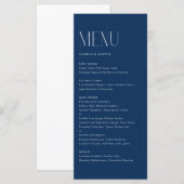 Moderne Minimalistische Typografie Navy Blue Weddi Menükarte (Vorne/Hinten)