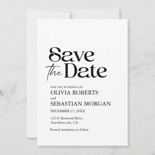 Moderne Minimalistische Typografie White Wedding Save The Date (Vorderseite)