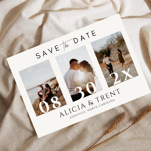 Moderne minimalistische Überlagerung für 3 Fotos v Save The Date