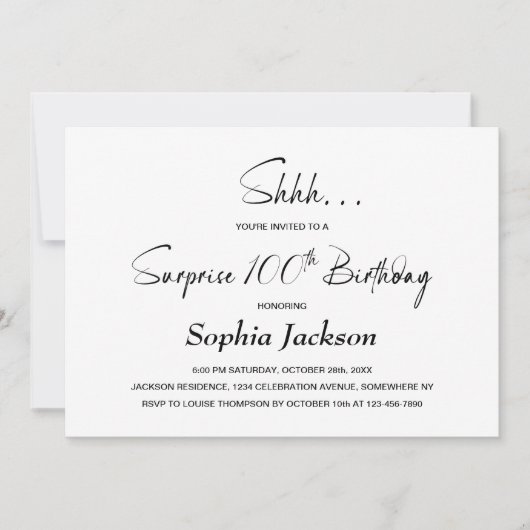 Moderne Minimalistische Überraschung 100. Geburtst Einladung (Vorderseite)
