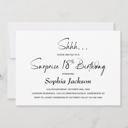 Moderne Minimalistische Überraschung 18. Geburtsta Einladung (Vorderseite)