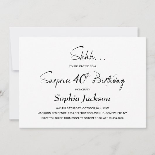 Moderne Minimalistische Überraschung 40. Geburtsta Einladung (Vorderseite)
