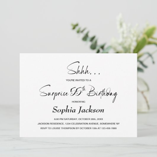 Moderne Minimalistische Überraschung 55. Geburtsta Einladung (Stehend Vorderseite)