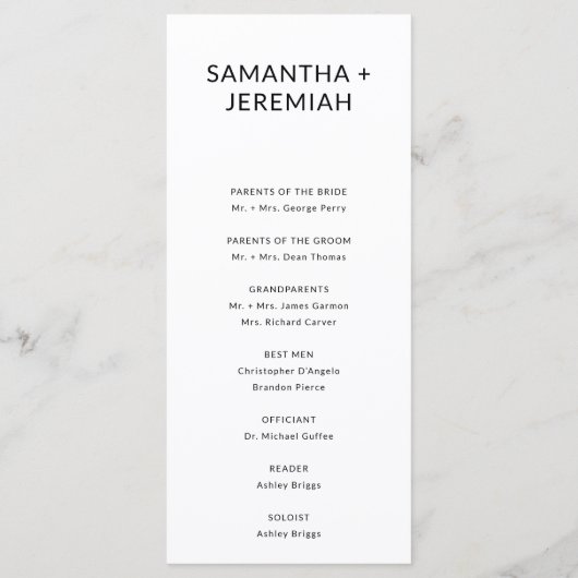 Moderne Minimalistische und einfache Hochzeit mit  Programm (Rückseite)