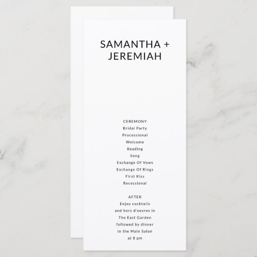 Moderne Minimalistische und einfache Hochzeit mit Programm (Vorne/Hinten)