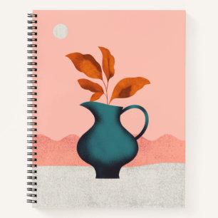 Moderne Minimalistische Vase mit Blätter Art Print Notizblock