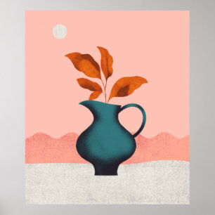 Moderne Minimalistische Vase mit Blätter Art Print Poster