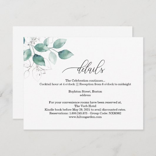 Moderne, minimalistische Vegetation Hochzeitsdetai Begleitkarte (Vorne/Hinten)