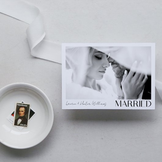 Moderne Minimalistische Verheiratete 2 Foto Script Ankündigung