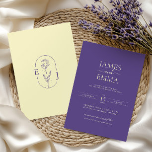 Moderne minimalistische violette und gelbe Hochzei Einladung