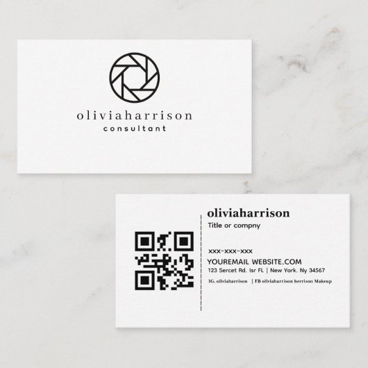 Moderne Minimalistische Visitenkarte mit QR-Code (Vorne/Hinten)