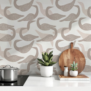 Moderne Minimalistische Vogelmuster-Neutralfarben Tapete