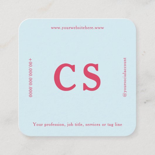 Moderne Minimalistische Vorlage rosa und hellblau Quadratische Visitenkarte (Rückseite)