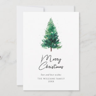 Moderne minimalistische Wasserfarbe-Christbaum-Fot Feiertagskarte