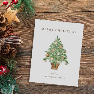 Moderne minimalistische Wasserfarben-Weihnachtsbau Feiertagskarte