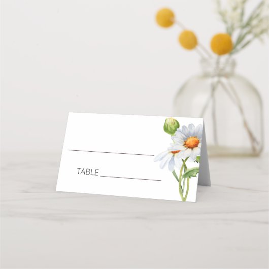 Moderne Minimalistische Watercolol Daisy Wedding Platzkarte (Vorderseite)