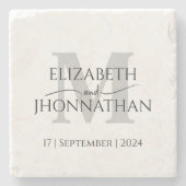 Moderne Minimalistische Wedding Gray Monogram Scri Steinuntersetzer (Vorderseite)