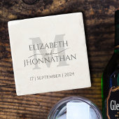 Moderne Minimalistische Wedding Gray Monogram Scri Steinuntersetzer