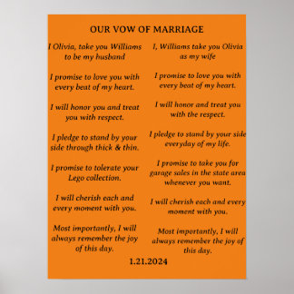 MODERNE MINIMALISTISCHE WEDING VOWS BRIDE & GROOM POSTER