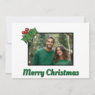 Moderne minimalistische Weihnachts-Stechpalme-Foto Feiertagskarte