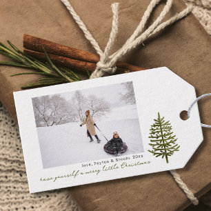 moderne minimalistische Weihnachts-Tannenbaum-Foto Geschenkanhänger