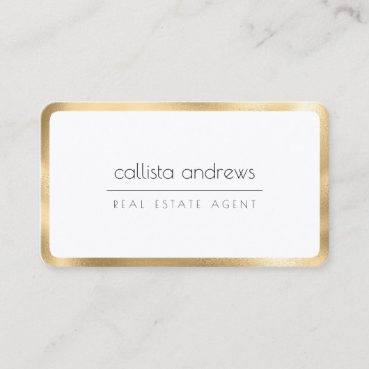 Moderne Minimalistische Weißgoldgrenze Visitenkarte (Vorderseite)