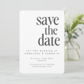 Moderne minimalistische White Black Simple Wedding Save The Date (Stehend Vorderseite)