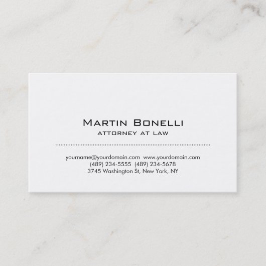 Moderne Minimalistische White Business Card Visitenkarte (Vorderseite)