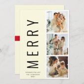 Moderne Minimalistische White Merry Xmas 3 Fotokar Einladung (Vorne/Hinten)