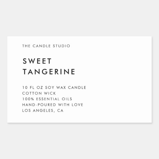 Moderne Minimalistische White Packaging Candle Kos Rechteckiger Aufkleber (Vorderseite)