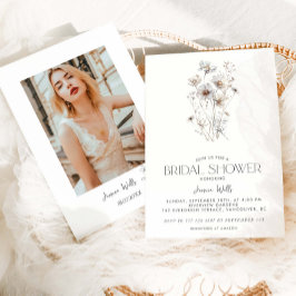 Moderne Minimalistische Wildblume Bouquet Brautpar Einladung