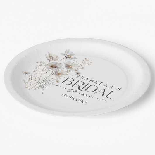 Moderne Minimalistische Wildblume Bouquet Brautpar Pappteller (Schrägansicht)