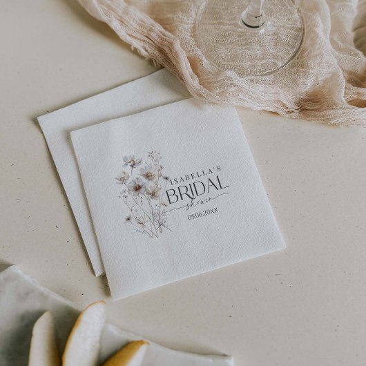 Moderne Minimalistische Wildblume Bouquet Brautpar Serviette