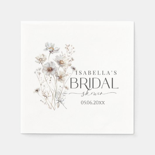 Moderne Minimalistische Wildblume Bouquet Brautpar Serviette (Vorderseite)