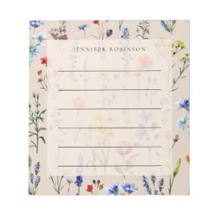Moderne minimalistische Wildblumenwiese mit Namen Notizblock