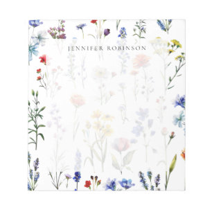 Moderne minimalistische Wildblumenwiese mit Namen Notizblock