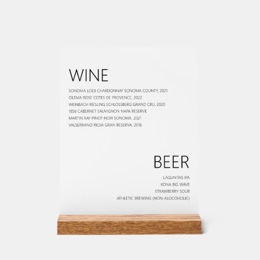 Moderne Minimalistische Wine Beer Drinks Menü Hoch Acrylschild (Vorderseite)